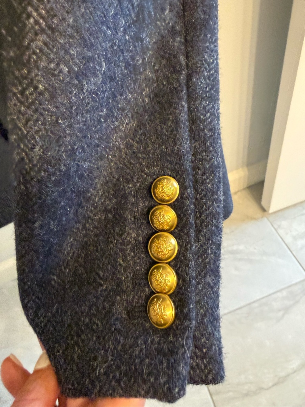 J. Crew Navy Herringbone Wool Blazer with Gold Buttons - Picture 6 of 14